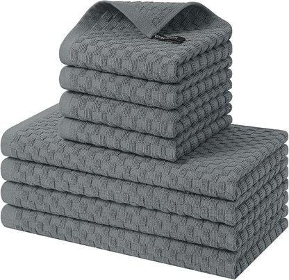 Homaxy 100% Cotton Kitchen Towels and Dishcloths Set, 12 x 12 & 15 x 25 Inches, Set of 8 Bulk Terry Cloth Dish Towels, Super Soft and Absorbent Hand Towel with Hanging Loop, Dark Grey