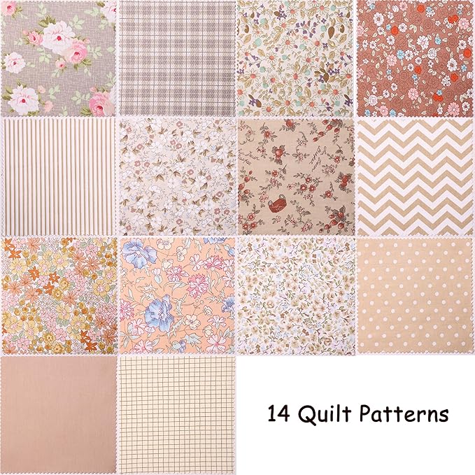 Nodsaw 42 Pcs Layer Cake Fabric Clearance, Layer Cakes 10 inch Squares for Quilting, Pre-Cuts 10" x 10" Fabric Squares for Quilting, Sewing, Patchwork, and DIY Crafts - Vintage Light Brown