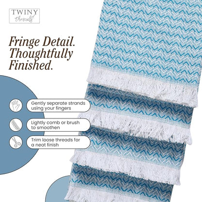 TWINY threads Kitchen Dish Towel Chevron Weave, Large Premium 100% Cotton Kitchen Linen Set, Absorbent Dish Rags for Drying Dishes, Quick Drying Washable Reusable, 4 Pack, 16x26 Inch, Turquiose Blue