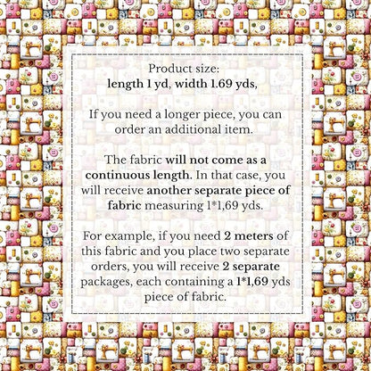 Vintage Sewing Notions Patchwork Cotton Fabric Panel 61 x 36.6 Inches, Buttons & Threads Quilt Print, Soft Pastel Multicolor Tones, 100% Cotton 140 GSM