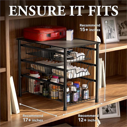 Simple Houseware Stackable 3 Tier Sliding Basket Organizer Drawer, Black