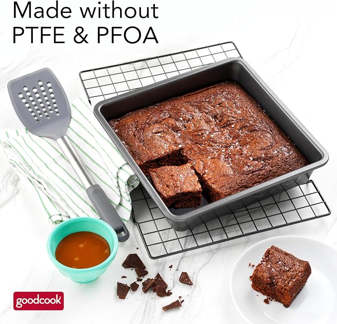 GoodCook PRO Square Cake Pan Nonstick Warp & Scratch-Resistant Dishwasher-Safe Carbon Steel Construction for Even Baking Oven Safe to 480°F, 9 x 9-Inch, Gray