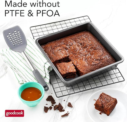 GoodCook PRO Square Cake Pan Nonstick Warp & Scratch-Resistant Dishwasher-Safe Carbon Steel Construction for Even Baking Oven Safe to 480°F, 9 x 9-Inch, Gray