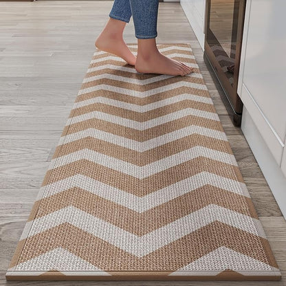 YDKGL Kitchen Runner Rugs Non Slip Washable, Super Absorbent Long Kitchen Mats for Floor, Linen-Look Woven Sink Mat Standing Floor Mat, Easy Clean, Brown 17"x59"