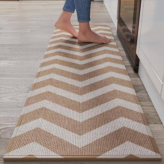 YDKGL Kitchen Runner Rugs Non Slip Washable, Super Absorbent Long Kitchen Mats for Floor, Linen-Look Woven Sink Mat Standing Floor Mat, Easy Clean, Brown 17"x59"