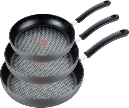 T-Fal Ultimate Hard Anodized Nonstick Fry Pan Set 3 Piece: 8, 10.25, & 12 Inch, Oven Broiler Safe 400F, Kitchen Cookware Set, Pots and Pans Set Non Stick, Frying Pans, Skillets, Dishwasher Safe, Onyx