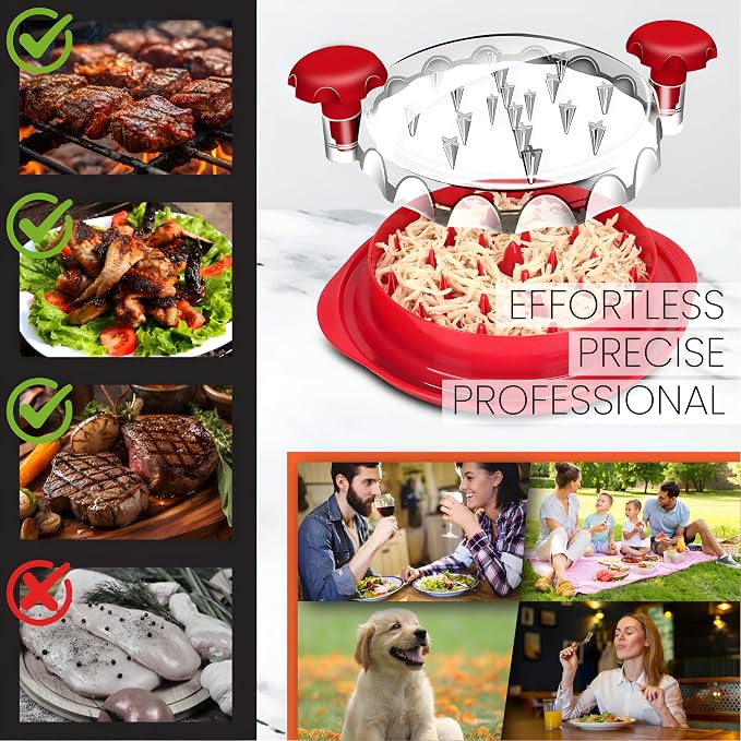 Chicken Shredder Tool Twist Large - 10" Meat Shredder for Chicken Breast, Pork, Beef & Pulled Pork, Visible Meat Grinder Machine with Brush & Fork, Anti-Slip Base, Ergonomic Handle, BPA Free