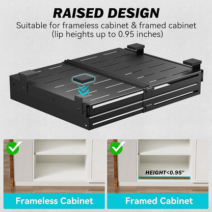 Pull Out Cabinet Organizer, Expandable Width 13"-22", Heavy Duty Metal Slide Out Drawers for Cabinets, Expandable Cabinet Pull Out Shelves for Kitchen, Pantry, Bathroom, Black