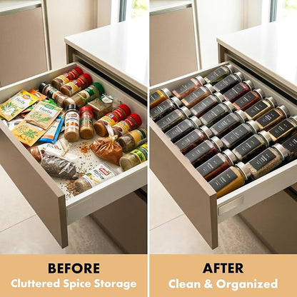 EDELHAUS Glass Spice Jars with Label and Stainless Steel Lids (24 x 4oz) Spice Containers with 240 Labels, Shaker Inserts, Steel Funnel, Empty Square Seasoning Organizer for Spice Rack Cabinet Drawer