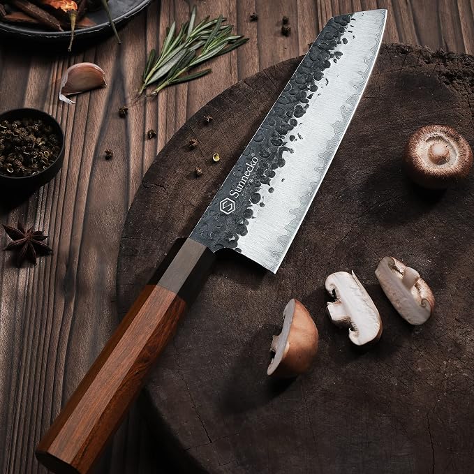 Sunnecko 8 Inch Chef Knife Japanese Kitchen Knife Sharp, Gyuto Chefs Knife Carbon Steel 3-Layered 9CR18MOV, Rosewood Handle Gift Box