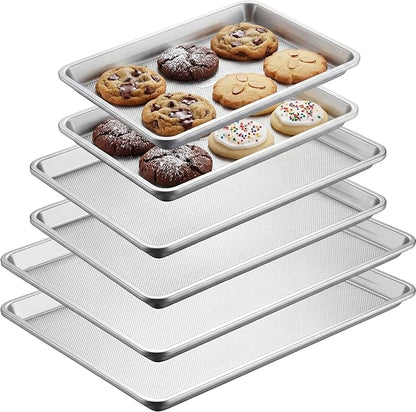 Roshtia 6 Packs Non Stick Baking Pan Set, Heavy-gauge Carbon Steel 13 Inch 15 Inch 18 in Commercial Home Baking Sheet Pans Cookie Sheets, Half/quarter Pans for Oven