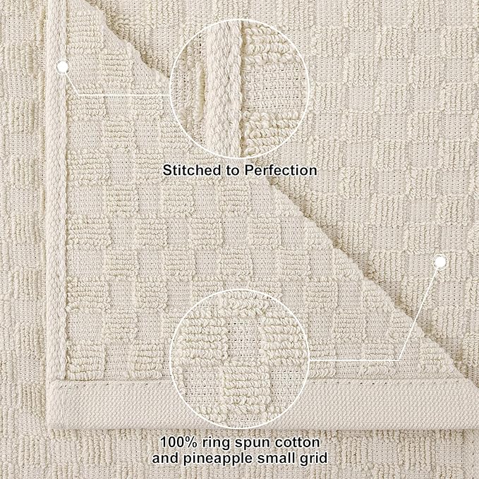 Homaxy 100% Cotton Kitchen Towels and Dishcloths Set, 12 x 12 & 15 x 25 Inches, Set of 10 Bulk Terry Cloth Dish Towels, Super Soft and Absorbent Hand Towel with Hanging Loop, Beige