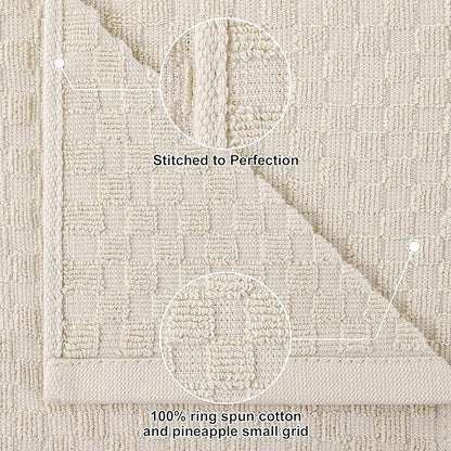 Homaxy 100% Cotton Kitchen Towels and Dishcloths Set, 12 x 12 & 15 x 25 Inches, Set of 12 Bulk Terry Cloth Dish Towels, Super Soft and Absorbent Hand Towel with Hanging Loop, Beige