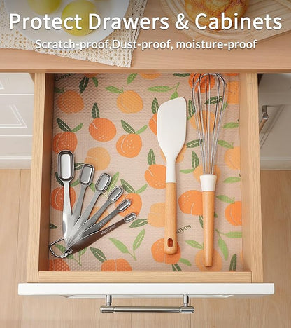Cooyes Shelf Liner, Non-Adhesive Waterproof Drawer Liner, Durable Easy-to-Cut EVA Shelf Paper for Kitchen Cabinets, Refrigerator, Cupboard, and Dresser (17.5 Inch W x 120 Inch L, Peaches)