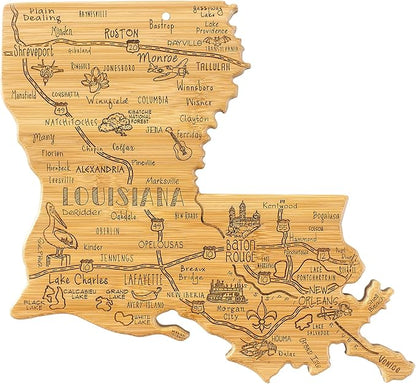 Totally Bamboo Destination Louisiana Shaped Cutting Board – Bamboo Charcuterie and Serving Board with Hang Tie for Wall Display