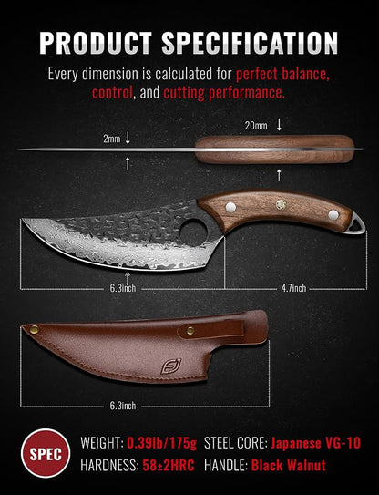 Emojoy Damascus Chef Knife, 67-Layer Damascus Steel Kitchen Knife with Black Hammered Finish, Japanese Knives for Home, Outdoor Cooking, BBQ, Include Gift Box, 6.3 Inch