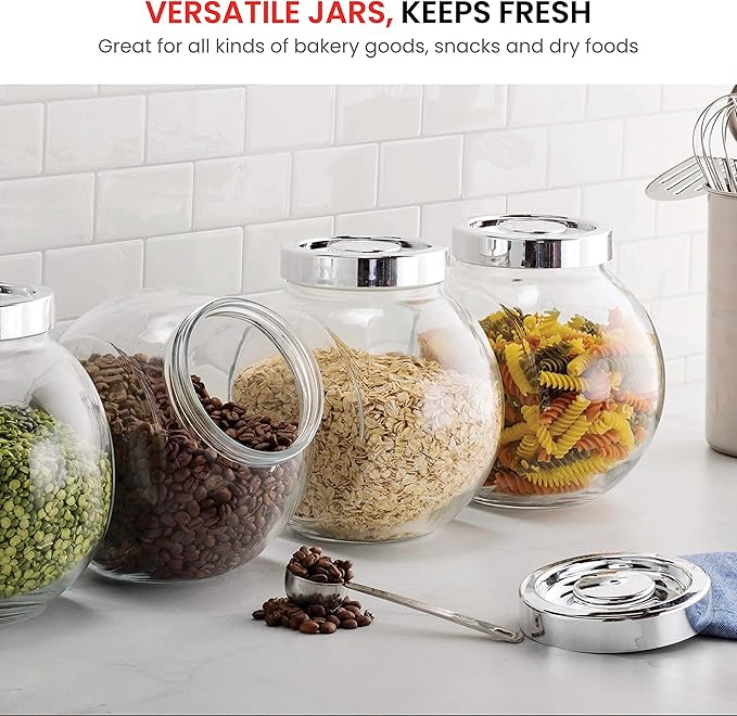 Bormioli Rocco Pandora Glass Jar with Metal Lid 75.5 oz - Airtight Storage Container for Snacks, Candy & Dry Foods - Versatile Kitchen & Pantry Organizer - Durable Clear Glassware