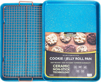 CasaWare 3pc Ultimate Commercial Weight 15 x 10 x 1-inch Cookie Sheet/Cooling Grid Set (Blue Granite)