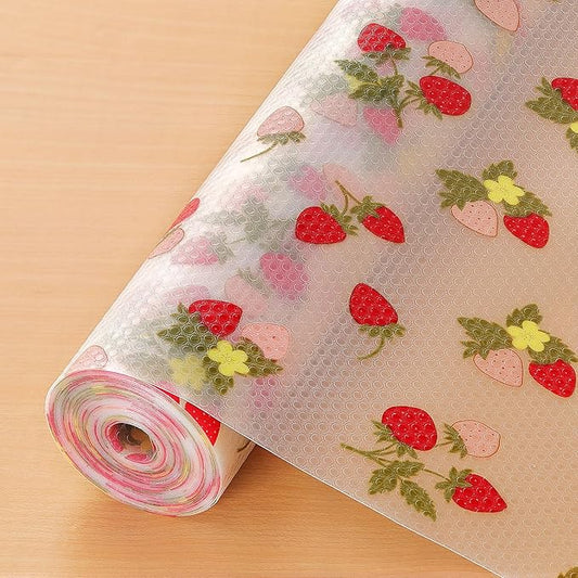 Cooyes Shelf Liner for Kitchen Cabinets Non-Adhesive, Premium Waterproof EVA Mats for Drawers, Shelves, Refrigerator, Pantry Storage, Bathroom Closet, Fridge (11.8" W x 240" L, Red Strawberry)