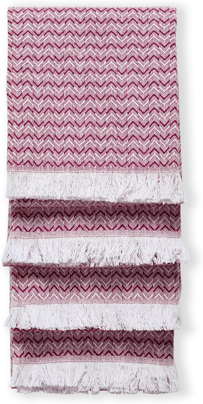 TWINY threads Dish Towel Chevron Pattern, Premium 100% Cotton Kitchen Linen Set, Large Wash Rags for Drying Dishes, Absorbent Quick Drying, Reusable, 4 Pack, 16"x26", Burgundy Wine