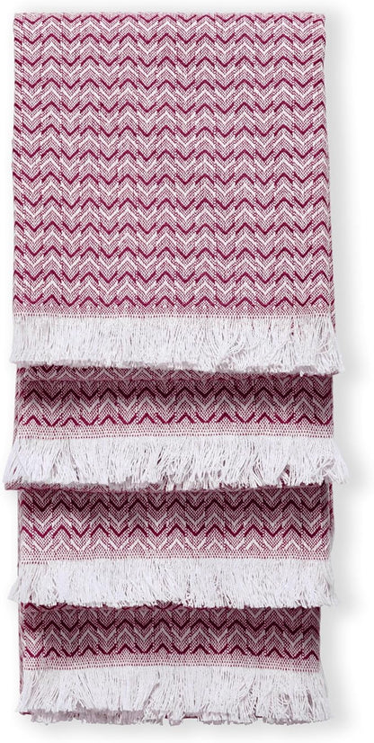 TWINY threads Dish Towel Chevron Pattern, Premium 100% Cotton Kitchen Linen Set, Large Wash Rags for Drying Dishes, Absorbent Quick Drying, Reusable, 4 Pack, 16"x26", Burgundy Wine
