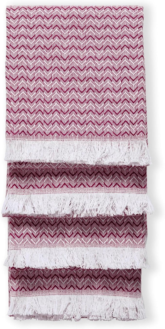 TWINY threads Dish Towel Chevron Pattern, Premium 100% Cotton Kitchen Linen Set, Large Wash Rags for Drying Dishes, Absorbent Quick Drying, Reusable, 4 Pack, 16"x26", Burgundy Wine