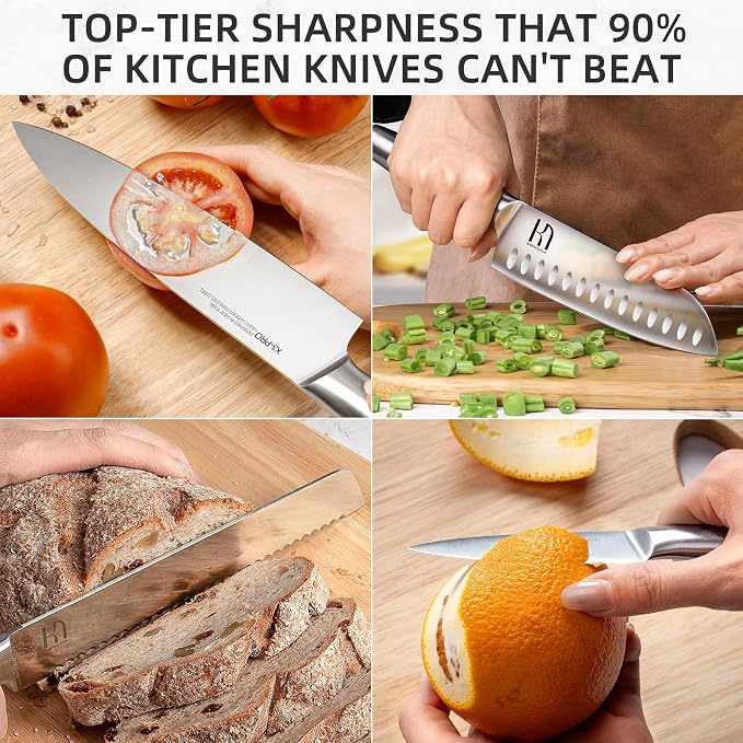 KnifeSaga Kitchen Knife Set with Block 17 Pcs, Knife Block Set, Japanese High Carbon Stainless Steel Knives Set for Kitchen with Sharpener, Razor Sharp Premium Block Knife Sets