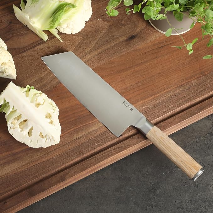 Babish 7.5-Inch Clef Knife – High-Carbon 1.4116 German Steel Kitchen Knife with Light Pakka Wood Handle, Chef & Cleaver Hybrid for Chopping, Slicing & Prep, Full-Tang, Razor Sharp, Ergonomic Design