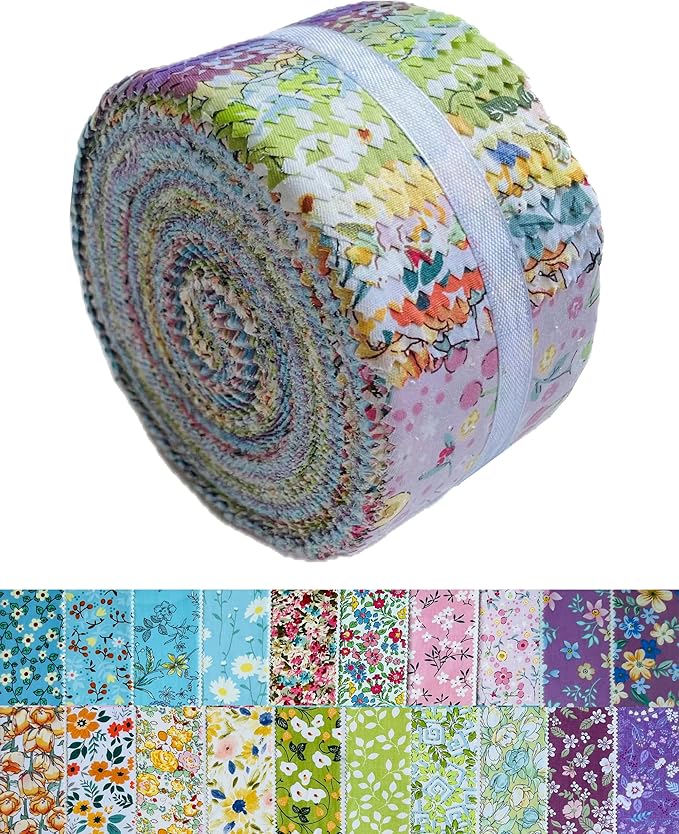 40 Strip Jelly Roll Fabric Strips for Sewing, 100% Cotton Fabric for Quilting Crafting, Precut Fabric Bundles, Patchwork Precut Quilt Squares-2.5" x 44" Rainbow