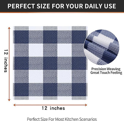 Homaxy 100% Cotton Waffle Weave Check Plaid Dish Cloths, 12 x 12 Inches, Super Soft and Absorbent Dish Towels Quick Drying Dish Rags, 6-Pack, White & Navy Blue