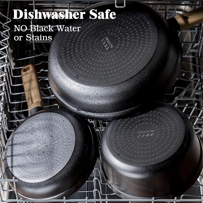 SENSARTE 20Pcs Nonstick Pots and Pans Set, Black Non Stick Cookware Set, Healthy Kitchen Cooking Set, Induction Compatible, Dishwasher Safe, PFOA/PFOS Free