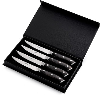 JoyJolt 4pc Steak Knives Set of 4. High Carbon, x50 German Steel Kitchen Knife Set, Magnetic Gift Boxed