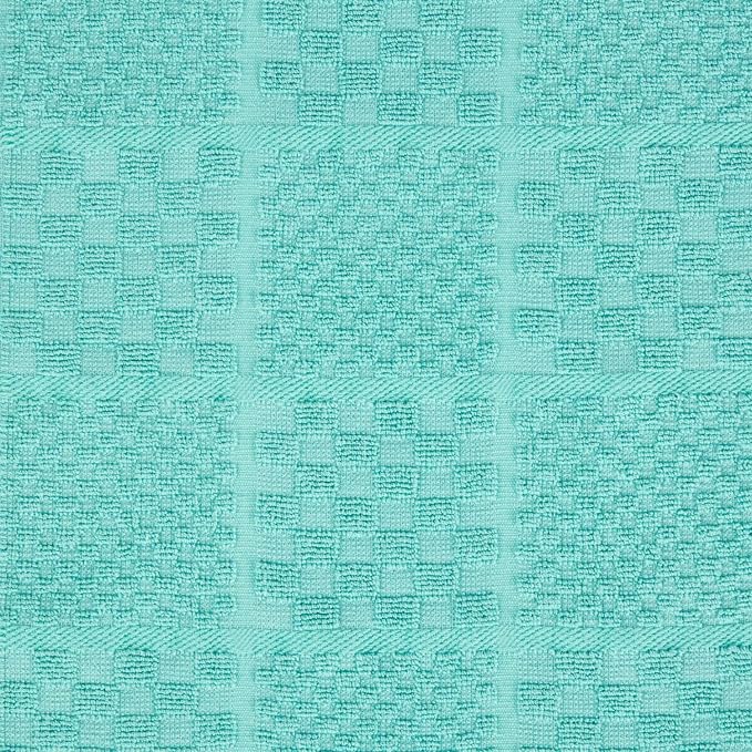 KITCHENAID Quilted Cotton Terry Cloth Oven Mitt, Pot Holder, Kitchen Towel 4-Pack Set, Heat Resistant, Silicone Grip, 16"x26", 7"x13" & 7"x10", Aqua Sky