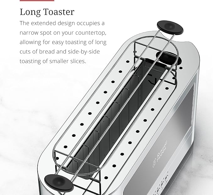 Russell Hobbs TRL9300BKR 2-Slice Glass Accent Long Toaster, Black & Silver