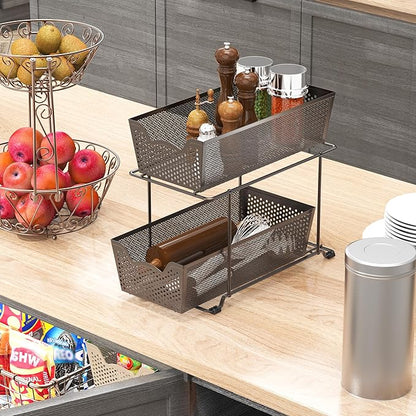 Simple Houseware Cabinet 2 Tier Perforated Basket Drawer, Bronze - 2 Pack
