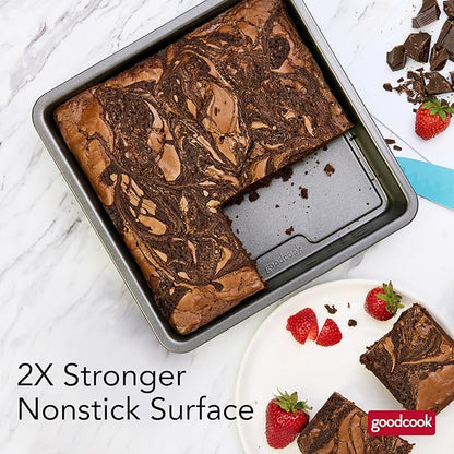 GoodCook PRO Square Cake Pan Nonstick Warp & Scratch-Resistant Dishwasher-Safe Carbon Steel Construction for Even Baking Oven Safe to 480°F, 9 x 9-Inch, Gray