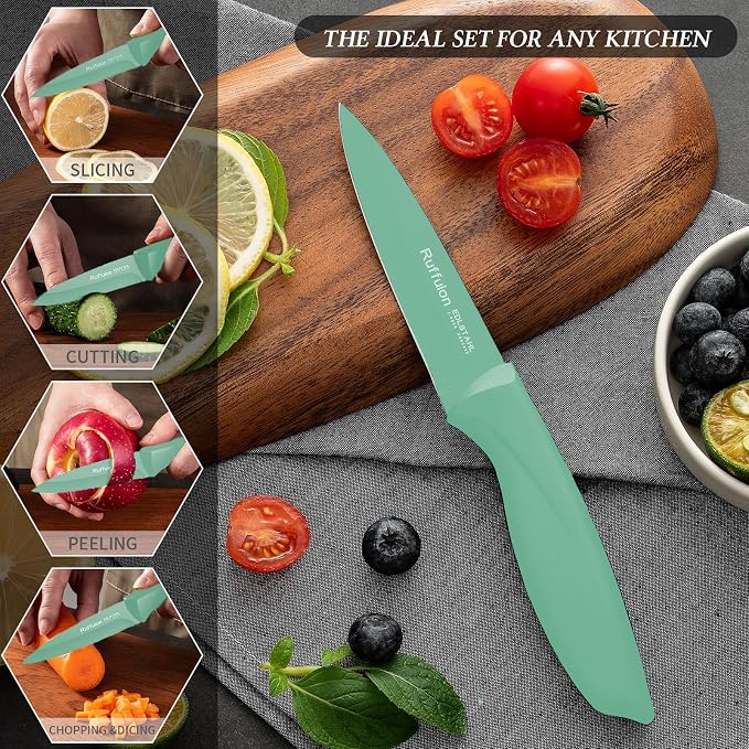 Paring Knife Set, 4PCS Stainless Steel Paring Knife Set, Ultra Sharp Fruit and Vegetable Knives, 3.5-Inch Kitchen Knives, Razor-Sharp Knife,Ergonomic Handle Design,Green.
