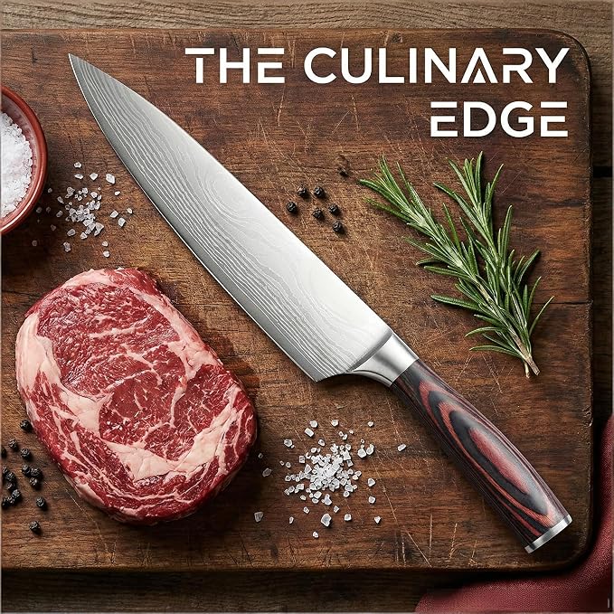 Chef Knife 8 inch,High Carbon Stainless Steel Kitchen Knife, Non-slip Ultra Sharp Cooking Knives with Ergonomic Handle and Gift Box, Kitchen Gadgets, Best Gifts for Family and Friends