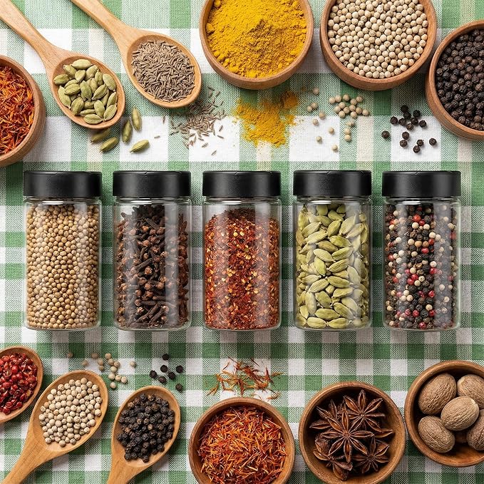 30 Pack 11.8 Oz Plastic Seasoning Containers Spice Jars with Shaker Lids Clear Reusable Empty Bottles for Kitchen Storing Powders Pepper, Black