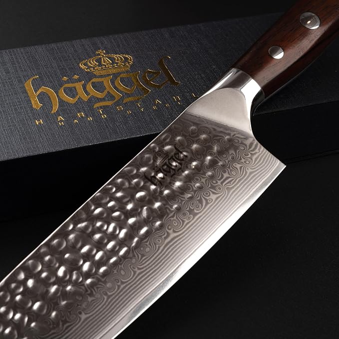 Japanese Chef Knife - 67 Layer Damascus Steel Kitchen Knife with Hand Hammered Finish - Professional Sharp Cooking Knife