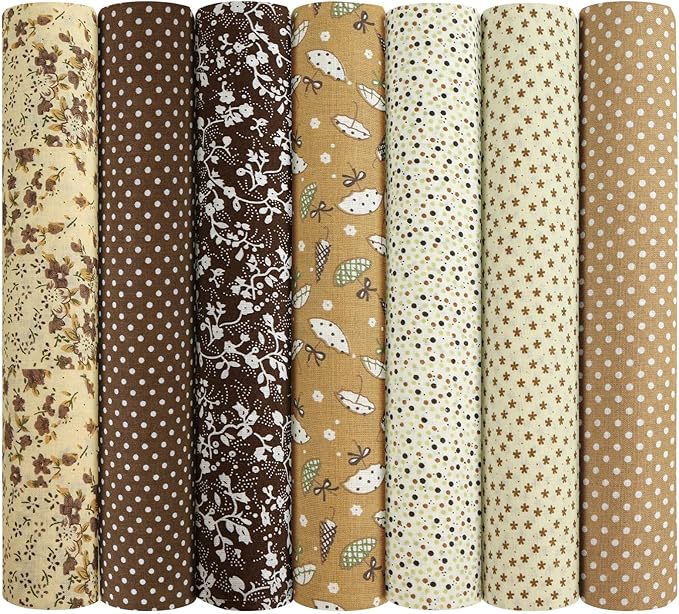 Ainiv 7pcs Fabric Bundles Squares, 19.68"x19.68" 100% Cotton Quilting Fabric Bundles, Floral Precut Squares Patchwork for Quilting, Sewing, DIY Crafts, Mask, Brown