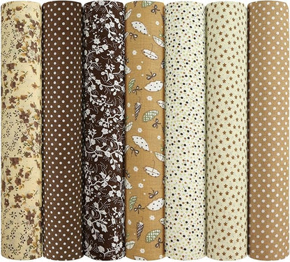 Ainiv 7pcs Fabric Bundles Squares, 19.68"x19.68" 100% Cotton Quilting Fabric Bundles, Floral Precut Squares Patchwork for Quilting, Sewing, DIY Crafts, Mask, Brown