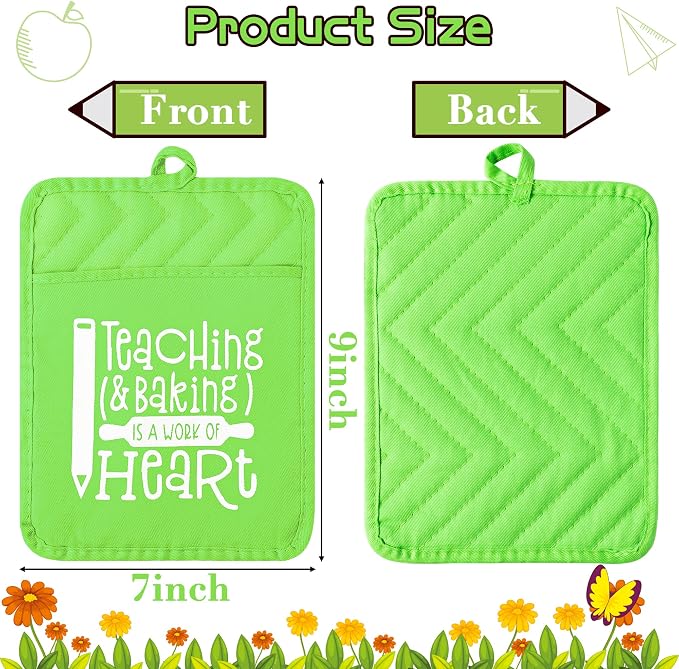 R HORSE 6Pcs Teacher Gift Pot Holder Funny Cookie Bag Silicone Spatula Set for Teacher Appreciation Day Thank You Present Heat Resistant Oven Mitt Ribbon Bows Spatula Baking Gift