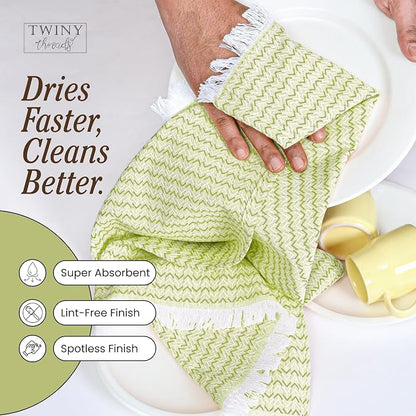 TWINY threads Chevron Weave Kitchen Towel Multi Color Set, Premium 100% Cotton Kitchen Linen, Absorbent, Quick Drying, Machine Washable, Multi Purpose Towel for Drying Dishes, Set of 4, 16"x26"