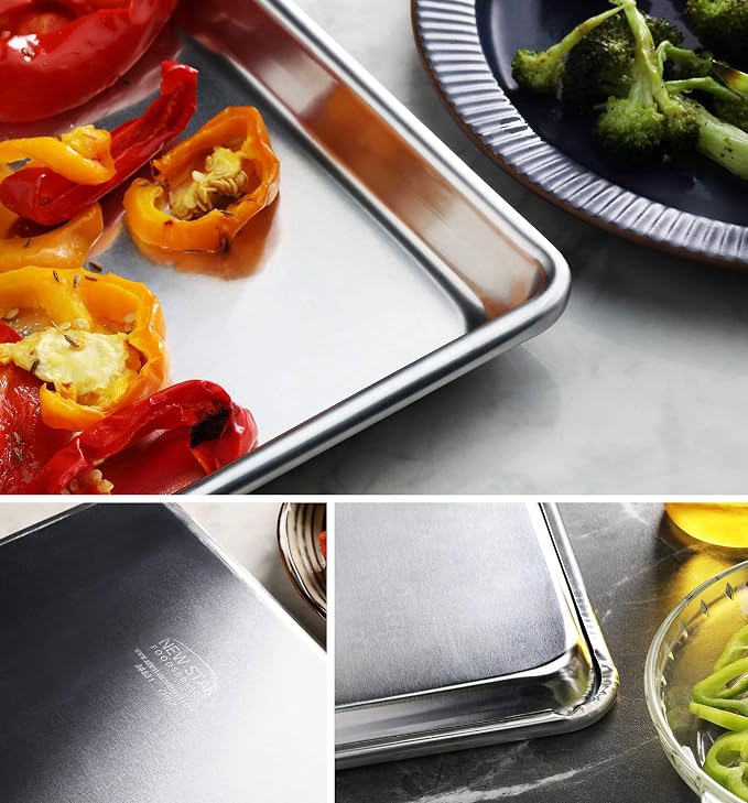 New Star Foodservice Commercial-Grade 18-Gauge Aluminum Sheet Pan/Bun Pan, Quarter Size, 9 x 13 x 1 inch