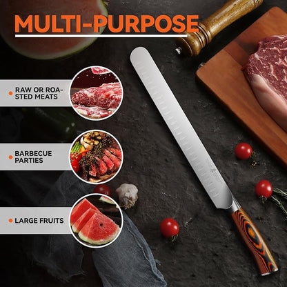 TUO Carving Knife, 12 inch Brisket Knife for Cutting Meat, Slicing Through Roast & Bacon, Sharp German Steel, Ergo Pakkawood Handle, BBQ Gifts for Men