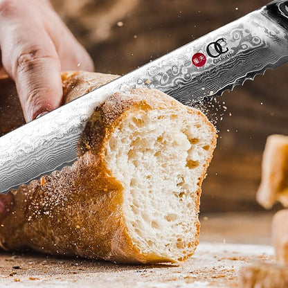 Oxford CHEF Bread Knife 8 inch Serrated Damascus- Japanese- VG10 Super Steel 67 Layer High Carbon Stainless Steel-Razor Sharp, Stain & Corrosion Resistant, & Awesome Edge Retention