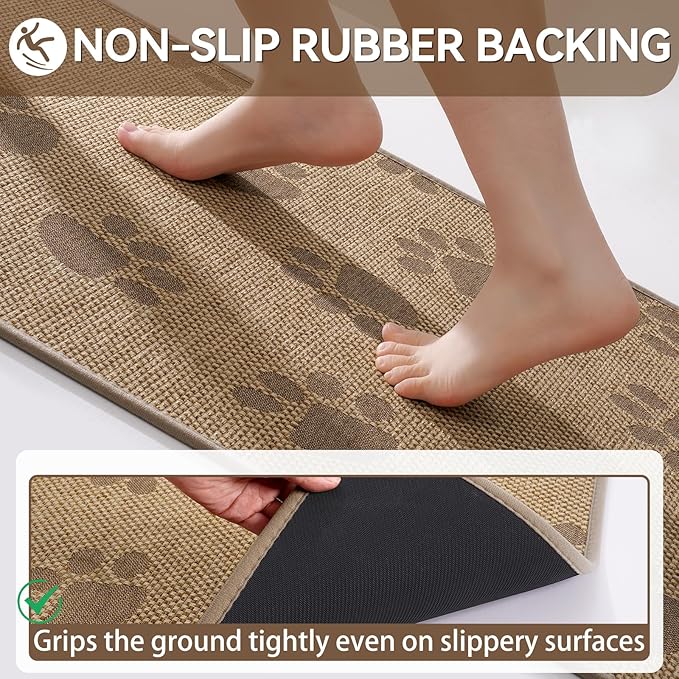 YDKGL Non-Slip Kitchen Mats for Floor, Soft Woven Linen Embroidery Kitchen Runner Rug - Super Absorbent Washable Kitchen Sink Mat with Rubber Backing for Office & Home Brown 17x59