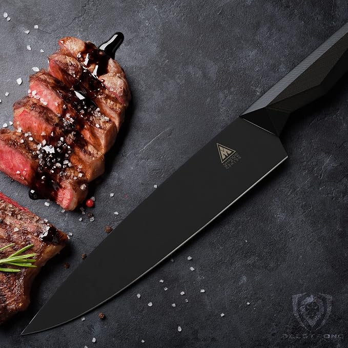 Dalstrong Chef Knife - 9.5 inch - Shadow Black Series - Black Titanium Nitride Coated - Razor Sharp Kitchen Knife - High Carbon 7CR17MOV-X Vacuum Treated Steel - Sheath - NSF Certified