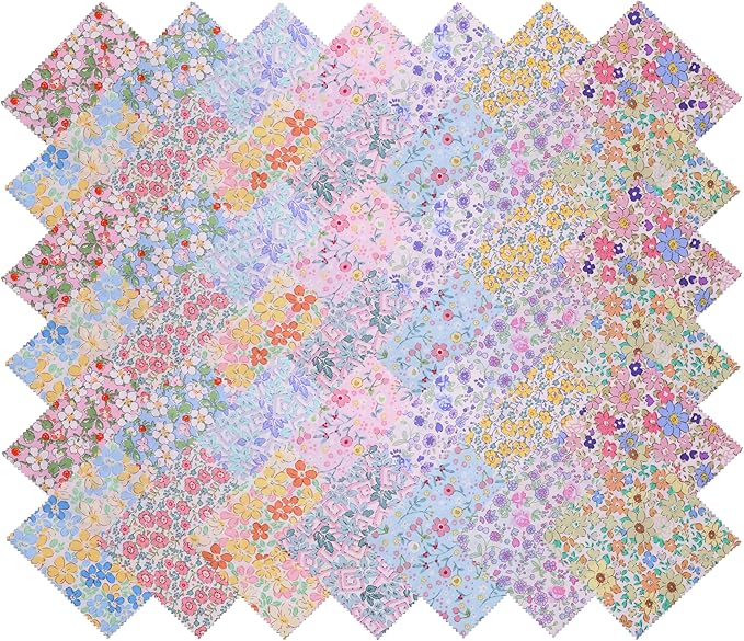 Nodsaw 42 pcs 10x10 Colorful Bright Pastel Spring Floral Printed Cotton Fabric Squares for Baby Girl, Layer Cake Fabric for Quilting 10 inch, Layer Cakes 10 inch Squares for Quilting, Quilt Kits